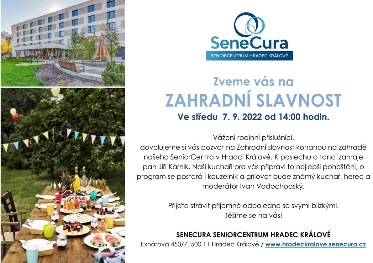 SeniorCentrum Hradec Králové vás zve na zahradní slavnost 7. září